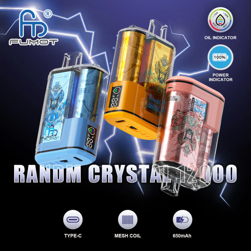 Fumot Tech | Fumot Crystal 1 stk - 12000 engangs vapeboks 20ml fersken is XH0864273