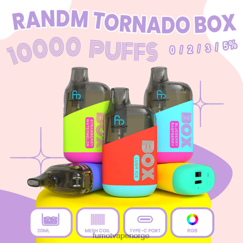 Fumot Flavours | Fumot Tornado 10000 engangs vape pod-boks - 20ml (1 stk) jordbæris XH0864360