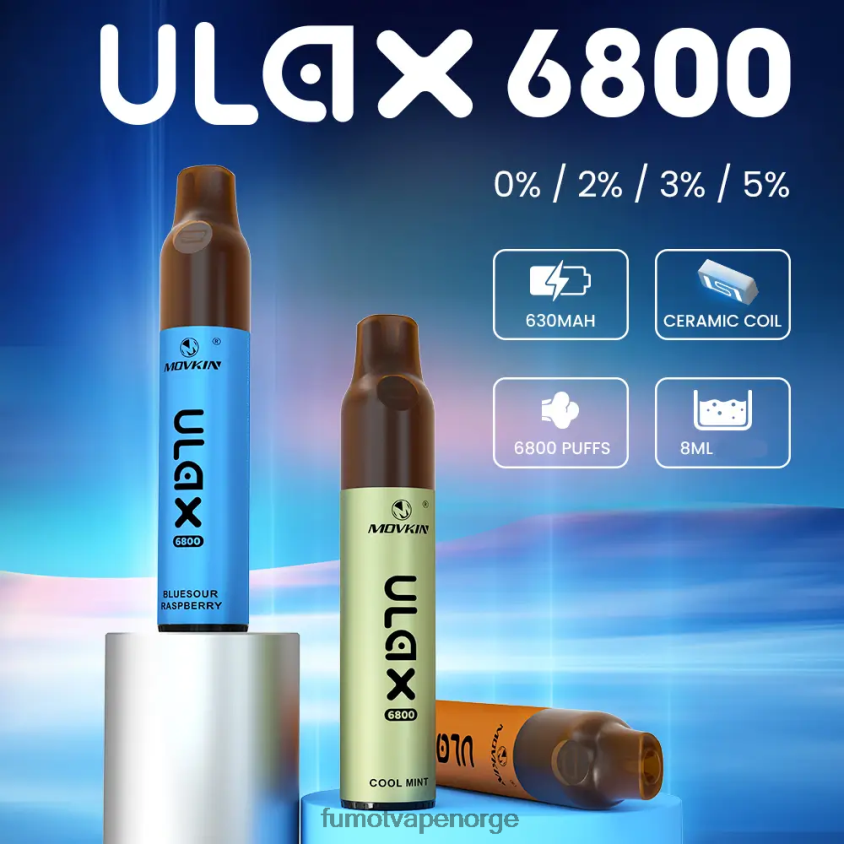 Fumot Flavours | Fumot Movkin Ulax 6800 engangsvape, keramisk spole - 8ml (1 stk) blåsur bringebær XH0864320