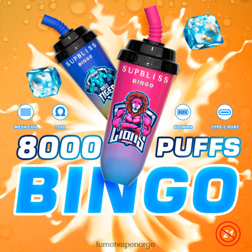 Fumot Flavours | Fumot Supbliss Bingo 16 ml 8000 engangs vape pod-enhet (1 stk) jordbær kiwi XH0864410