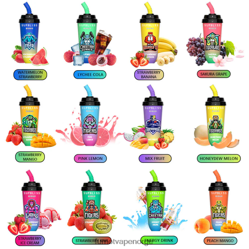 Fumot Flavours | Fumot Supbliss Bingo 16 ml 8000 engangs vape pod-enhet (1 stk) jordbær kiwi XH0864410